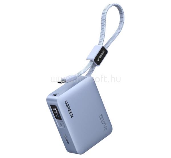 UGREEN UGREEN PB584 vésztöltő Type-C aljzat 10000mAh, LED kijelző + fix Type-C kábel, VILÁGOSSZÜRKE