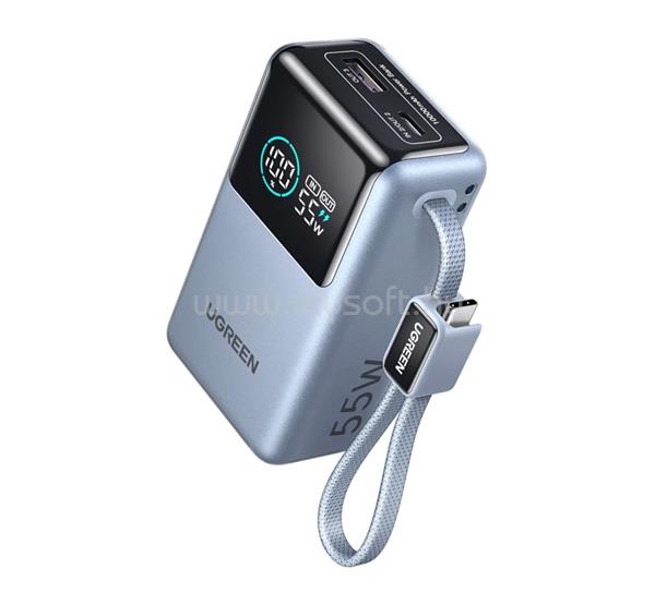 UGREEN UGREEN PB727 vésztöltő USB+Type-C aljzat 10000mAh, LED kijelző + fix Type-C kábel, EZÜST
