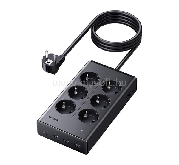 UGREEN UGREEN S622 hálózati elosztó 6 AC+3 USB+Type-C aljzat 20W, PD gyorstöltő 3.0 + 150cm tápkábel, FEKETE