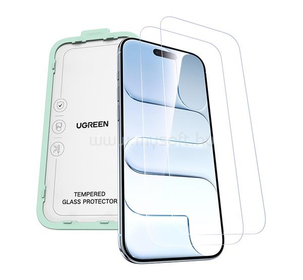 UGREEN iPhone Air UGREEN SP1142 képernyővédő üveg 2db 2.5D, 9H + segédkeret, ÁTLÁTSZÓ