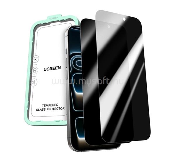 UGREEN iPhone 18 Pro Max / 17 Pro Max UGREEN SP1156 képernyővédő üveg 2db betekintés ellen, 9H + segédkeret, ÁTLÁTSZÓ