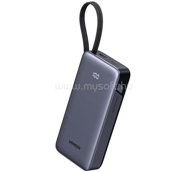 UGREEN vésztöltő USB+Type-C aljzat 20000mAh, LED kijelző + fix Type-C kábel, SÖTÉTSZÜRKE