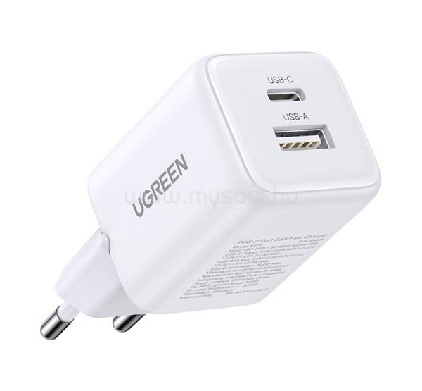 UGREEN UGREEN X514 hálózati töltő USB+Type-C aljzat 20W, PD gyorstöltő, FEHÉR