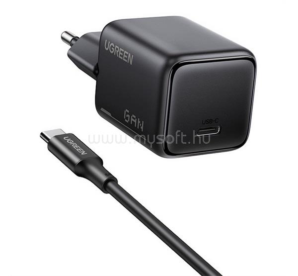 UGREEN UGREEN X517 hálózati töltő Type-C aljzat 25W, PD gyorstöltő + Type-C kábel, FEKETE
