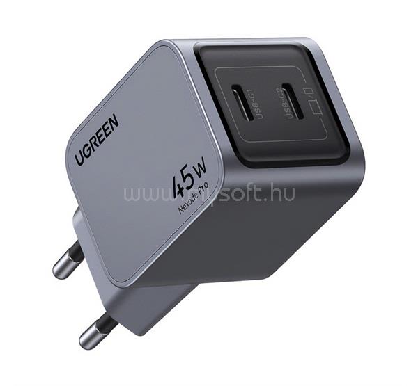 UGREEN UGREEN X707 Nexode Pro hálózati töltő 2 Type-C aljzat 45W, PD gyorstöltő, SÖTÉTSZÜRKE