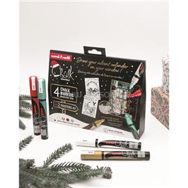 UNI Chalk PWE-5M karácsonyi 4 db-os tradicionális színek folyékony kréta (fehér, arany, metál zöld, piros) 2UPWE5M4DBTRAD3 small