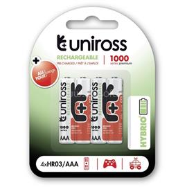 UNIROSS 1,2V 1000mAh Ni-MH HYBRIO 4db/csomag AAA akkumulátor UH4AAA1000 small