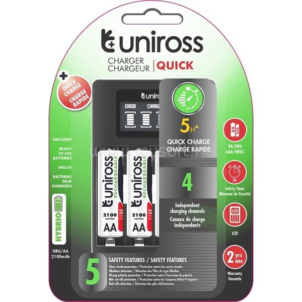 UNIROSS UCU002A 2100mAh Hybrio Ni-Mh LCD akku gyorstöltő + 4xAA akku