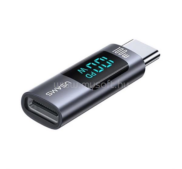 USAMS USAMS US-SJ682 AU18 adapter Type-C aljzat - Type-C, LED kijelző, SÖTÉTSZÜRKE