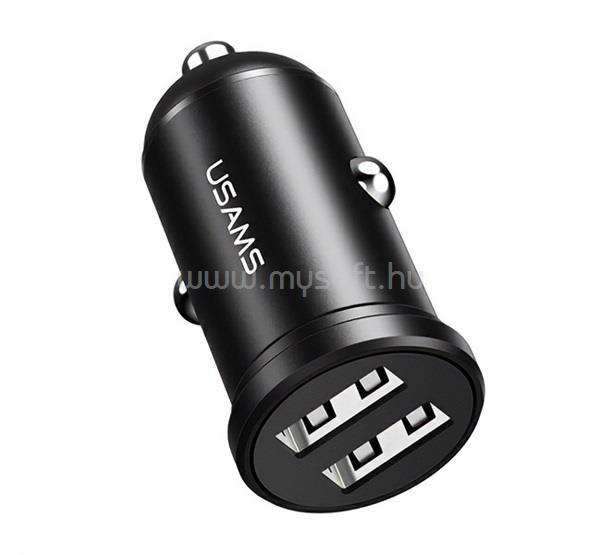 USAMS USAM US-CC114 autós töltő 2 USB aljzat 12W, gyorstöltő, FEKETE