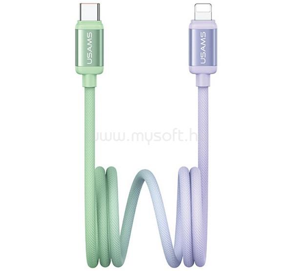 USAMS iPhone 14 Plus / 14 Pro Max / 14 Pro USAMS SJ757 BICOLOR adatkábel Type-C - lightning, 120cm, ZÖLD/LILA
