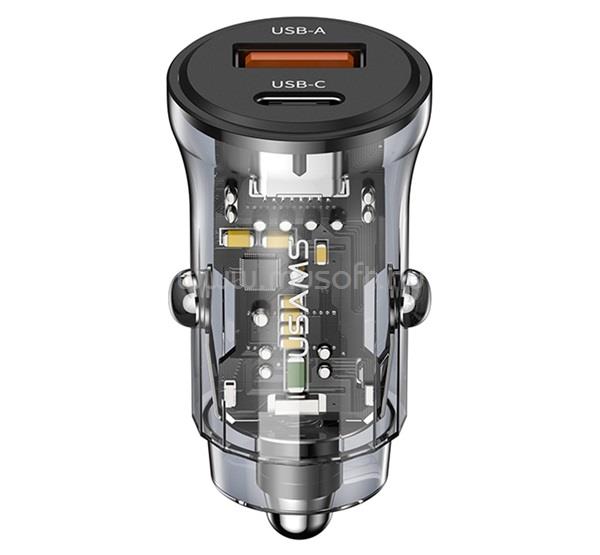 USAMS USAMS US-CC164 C32 autós töltő USB+Type-C aljzat 30W, PD gyorstöltő, FEKETE