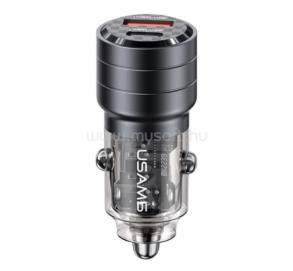 USAMS USAMS US-CC176 C36 autós töltő USB+Type-C aljzat 95W, PD gyorstöltő, FEKETE
