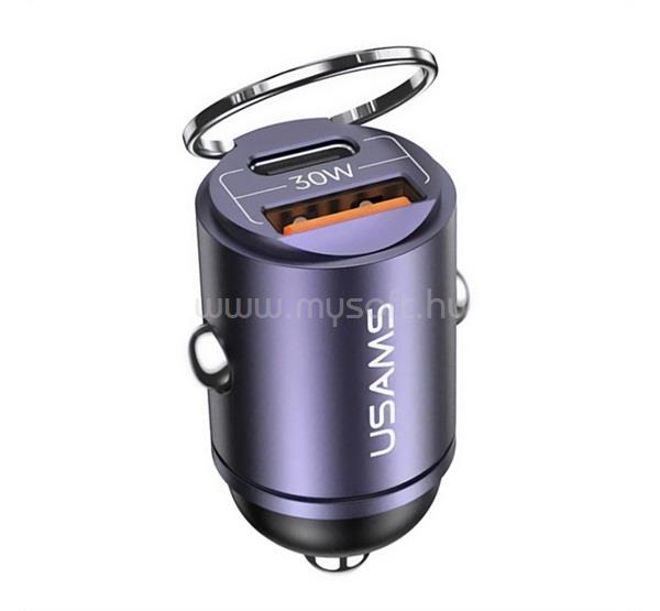 USAMS USAMS US-CC206 C38 autós töltő USB+Type-C aljzat 30W, mini, LILA