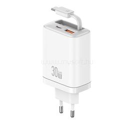 USAMS USAMS CC296 hálózati töltő USB+Type-C aljzat 30W, PD gyorstöltő + fix Type-C kábel, FEHÉR CC296TC02 small