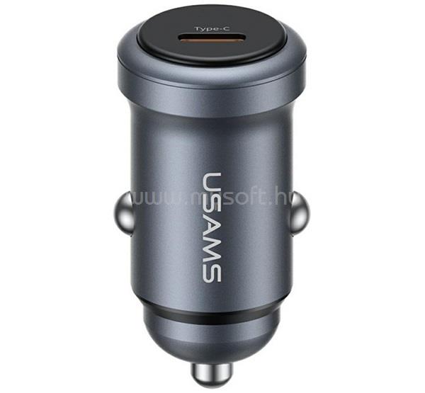 USAMS USAMS CC321 autós töltő Type-C aljzat 30W, PD gyorstöltő, SÖTÉTSZÜRKE