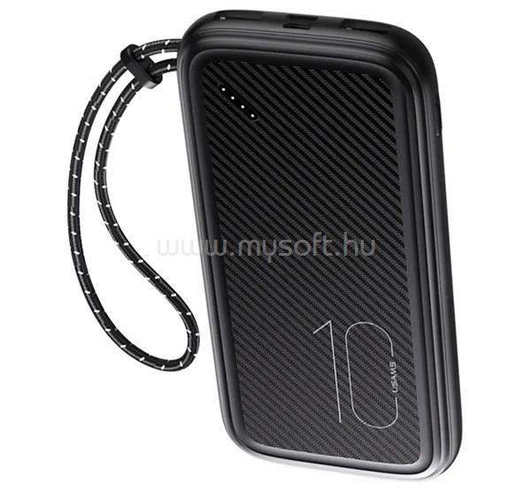 USAMS USAMS US-CD150 vésztöltő 2 USB+Type-C+microUSB 10000mAh, kézpánt, FEKETE
