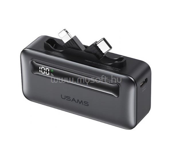 USAMS CD233 vésztöltő Type-C aljzat 5000mAh, Type-C+lightning csatlakozó, FEKETE