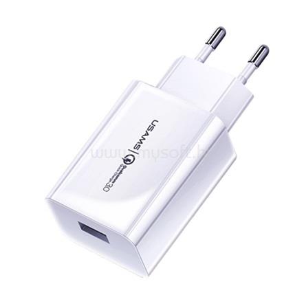 USAMS hálózati töltő USB aljzat 18W, PD gyorstöltő 3.0, FEHÉR