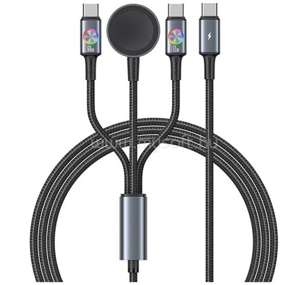 USAMS USAMS HUAN adatkábel 3in1 Type-C - 2 Type-C/Apple Watch töltő, 120cm, SZÜRKE