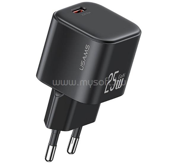 USAMS JC MINI hálózati töltő Type-C aljzat 25W, GaN, FEKETE