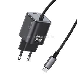 USAMS USAMS JC MINI hálózati töltő Type-C aljzat 30W, GaN + fix Type-C kábel, FEKETE CC264TC01 small