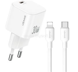 USAMS USAMS JO hálózati töltő Type-C aljzat 30W, PD gyorstöltő + lightning kábel, FEHÉR JOXLTZ02 small