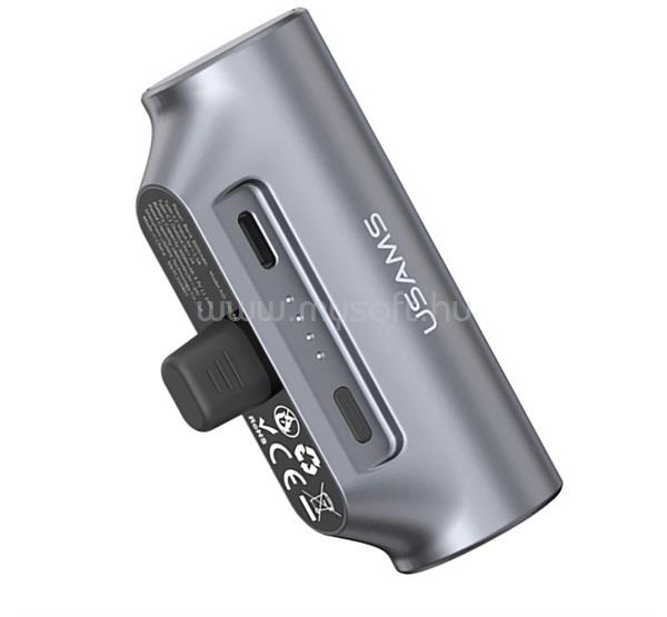 USAMS PB79 vésztöltő Type-C aljzat 3000mAh, Type-C csatlakozó, SÖTÉTSZÜRKE
