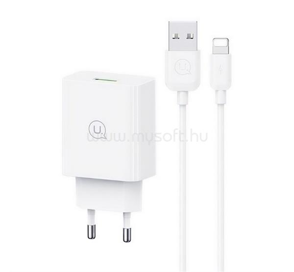 USAMS USAMS SC hálózati töltő USB aljzat 18W, PD gyorstöltő 3.0 + lightning kábel, FEHÉR