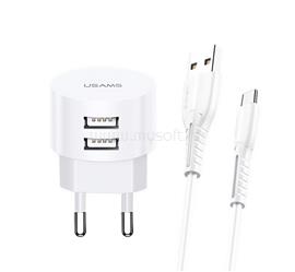 USAMS USAMS T20 hálózati töltő 2 USB aljzat 10W, gyorstöltő + Type-C kábel, FEHÉR XTXLOGT18TC05 small