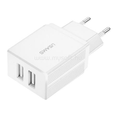 USAMS T24 hálózati töltő 2 USB aljzat 10W, gyorstöltő, FEHÉR