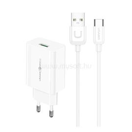 USAMS T48 hálózati töltő USB aljzat 18W, gyorstöltő 3.0 + Type-C kábel, FEHÉR T48OCLN01 small