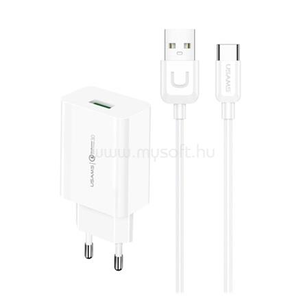 USAMS T48 hálózati töltő USB aljzat 18W, gyorstöltő 3.0 + Type-C kábel, FEHÉR