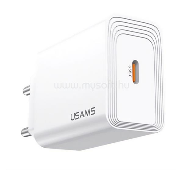USAMS T69 hálózati töltő Type-C aljzat 20W, gyorstöltő 3.0, FEHÉR