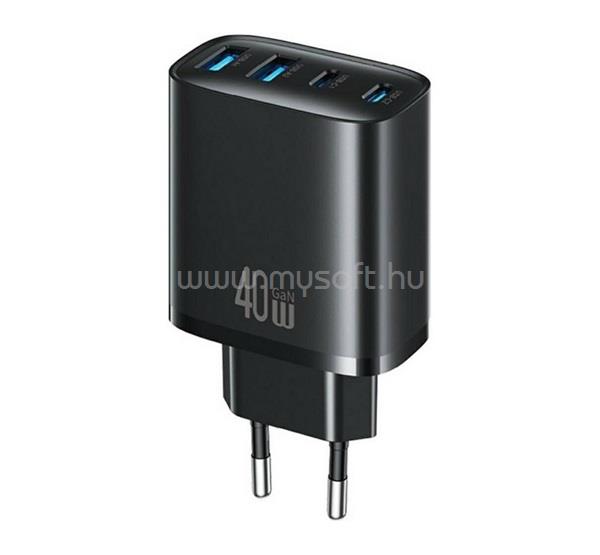 USAMS T70 hálózati töltő 2 USB+ 2 Type-C aljzat 40W, PD gyorstöltő, FEKETE