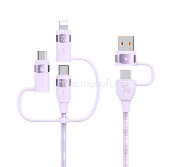 USAMS USAMS US-SJ645 U85 töltőkábel 5in1 Type-C/USB - Type-C/lightning/microUSB, 120cm, LILA