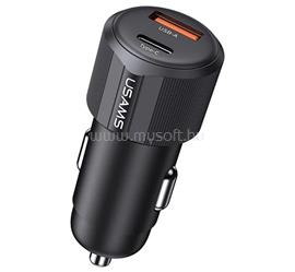 USAMS USAMS YT autós töltő USB+Type-C aljzat 60W, PD gyorstöltő, FEKETE CC283CC01 small
