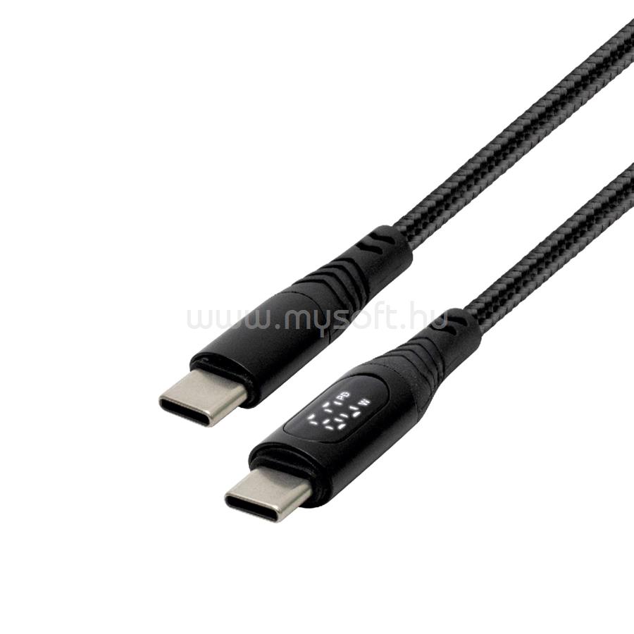 USE Home  töltőkábel, USB-C / USB-C, 1.2 méter, 100W gyorstöltés, teljesítménymérő digitális kijelző, szőtt nylon burkolat