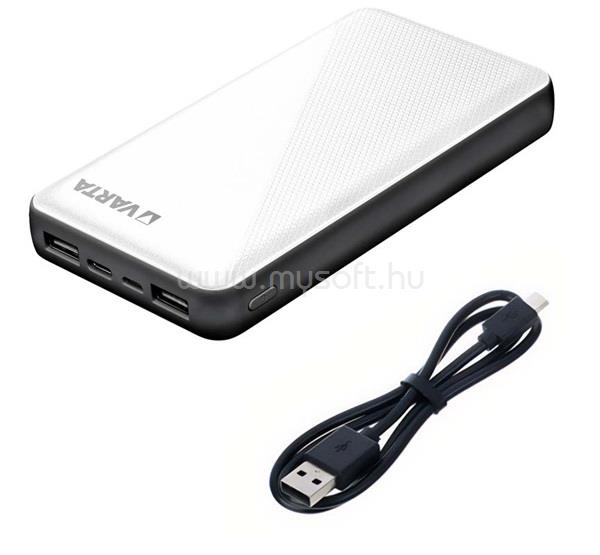 VARTA VARTA POWERBANK ENERGY vésztöltő USB+2 Type-C aljzat 15000mAh, LED jelzés + microUSB kábel, FEHÉR