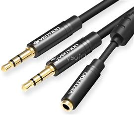 VENTION 2*3.5mm jack/M -> 3.5mm jack/F,  (stereo splitter, fekete), 0,3m, kábel BBOBY small