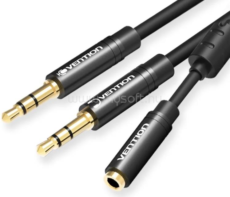 VENTION 2*3.5mm jack/M -> 3.5mm jack/F,  (stereo splitter, fekete), 0,3m, kábel