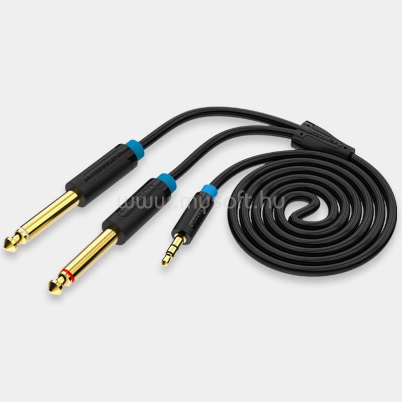VENTION 3.5mm jack/M -> 2*6.5mm jack/M, 3m, (TRS, fekete, audio), kábel