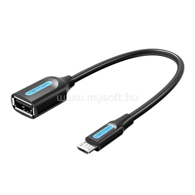 VENTION micro USB-B 2.0/M ->  USB-A/F, 0,15m, OTG PVC kábel (fekete)