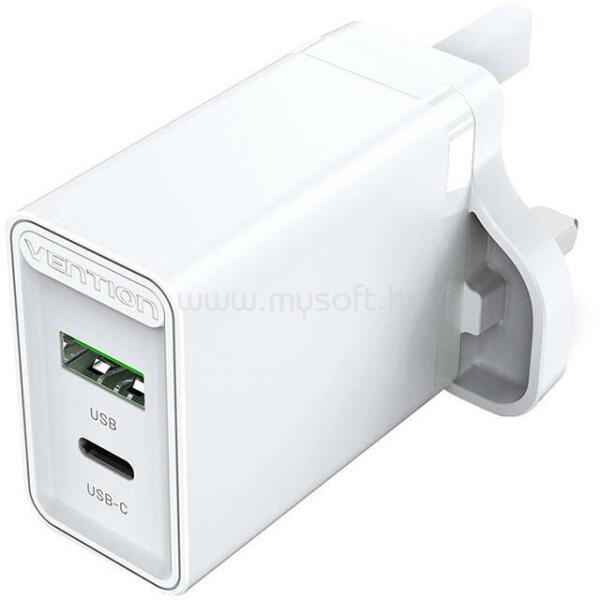 VENTION TÖLTŐ USB-A+C (2port, 18W/20W,fehér, UK csatlakozó)