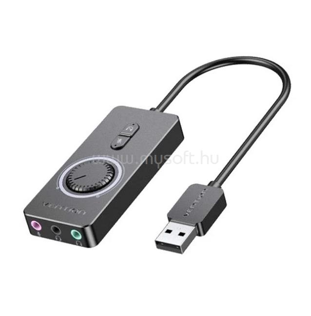 VENTION USB 2.0 -> 3*3,5mm, külső hangerőszabályozós stereo, 0,15 hangkártya (fekete)