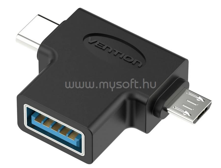 VENTION USB 3.0 -> micro USB + USB-C hármas elosztó adapter (fekete)
