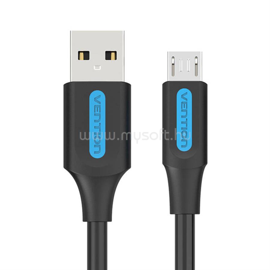 VENTION USB-A 2.0/M ->  Micro B/M, 0,25m, (3A, fekete), kábel