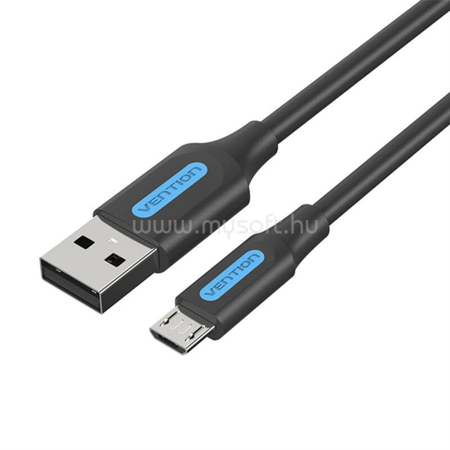 VENTION USB-A 2.0/M ->  Micro B/M, 2m, (3A, fekete), kábel