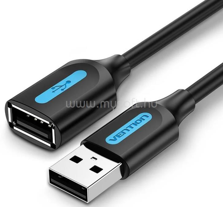 VENTION USB-A 2.0/M -> USB-A 2.0/F hosszabbító PVC 1,5m kábel (fekete)
