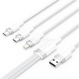 VENTION USB-A 2.0/M -> USB-C/Lightning/Micro USB-B, 1,5m,(fehér,3A,3in1), kábel CTPWG small